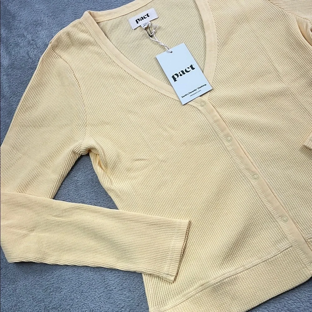 NEW PACT S 100% Organic Cotton Yellow Daffodil Noa Baby Cardigan Waffle Knit - Picture 1 of 9